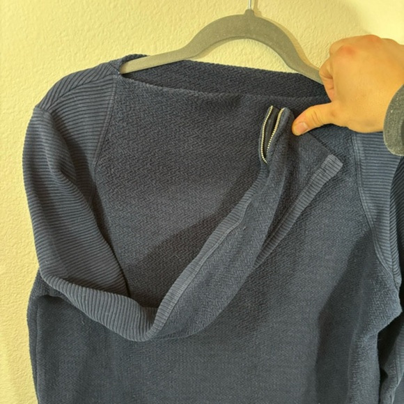Nu Construction Boat Neck Blue Sweater Sz L Zipper Shoulders Sleeves 100% Cotton - Picture 3 of 5